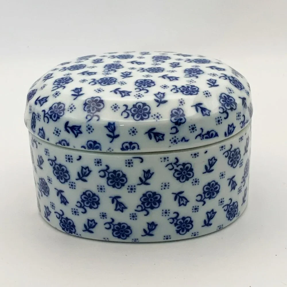 Vintage I.W. Rice & Co. Inc. Blue & White Floral Small Lidded Dish